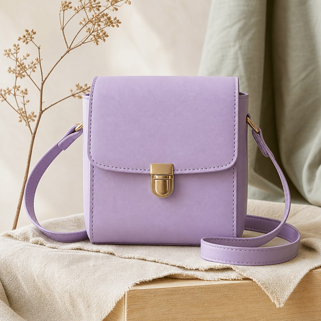 Lavendelfarbene Mini-Tasche Pia aus veganem Leder mit Goldverschluss