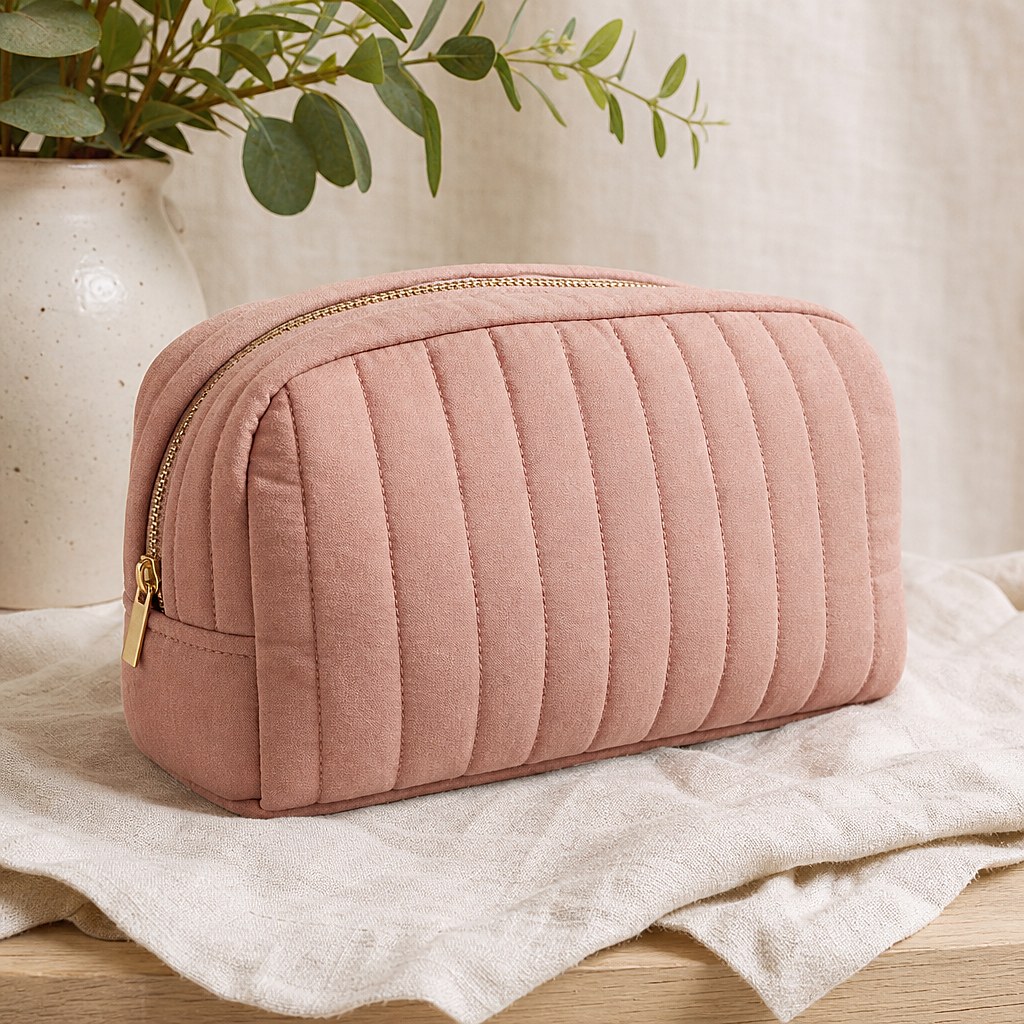 Gesteppte Kosmetiktasche Rosa in Altrosa mit goldenem Reißverschluss